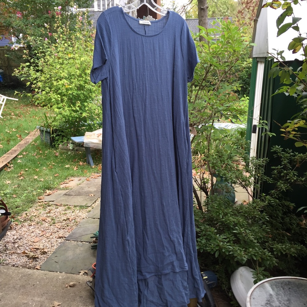 Denim Blue Short Sleeve Hi-Low Maxi Dress - Picture 4 of 5
