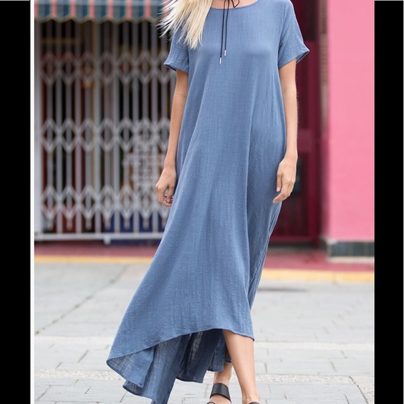 Denim Blue Short Sleeve Hi-Low Maxi Dress - Picture 5 of 5