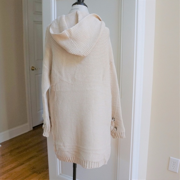 Long Chunky Knit Sweater Coat Open Front Hooded - Picture 7 of 8