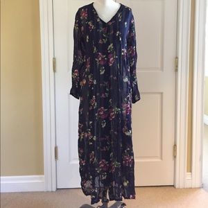 Long Navy Floral See-Through Dress