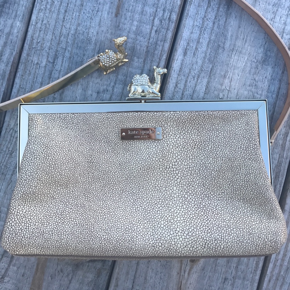 Kate Spade queen of the Nile camel clutch and belt