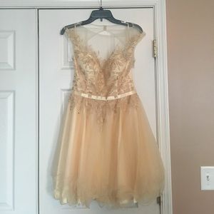Sweet, short champagne colored formal dress