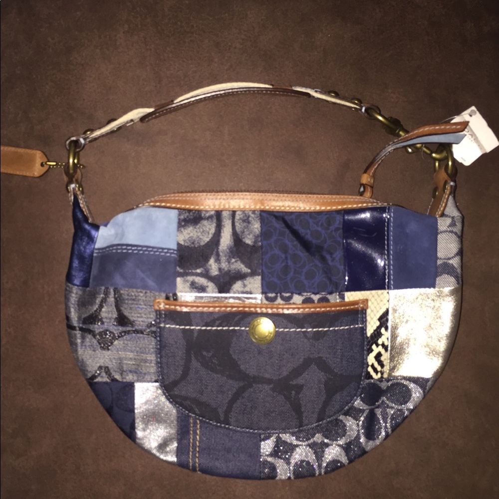 Coach navy patchwork handbag