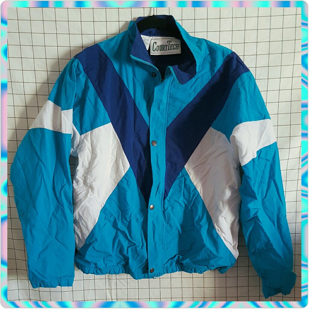 Vtg 80s 90s Teal Navy Blue Ski Jacket Rain Snow