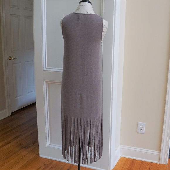 Long Fringe Vest Duster Front Pockets T shirt Feel - Picture 6 of 6