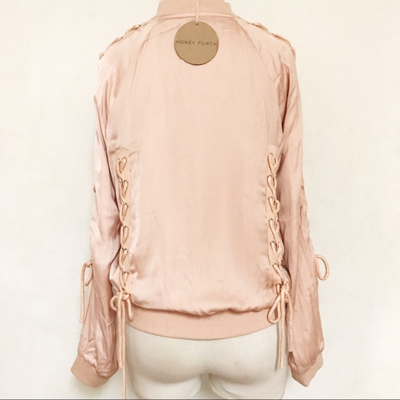 Pink blush Lace bow tie bomber lightweight jacket - Picture 4 of 6