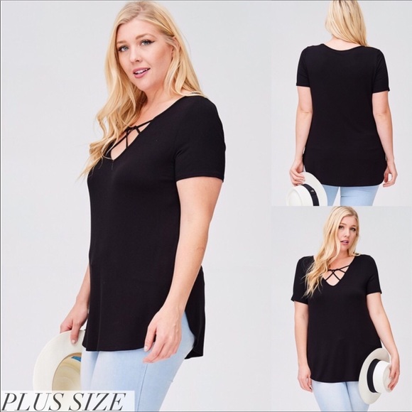 HP - Plus Size Caged Solid Top - Picture 2 of 2