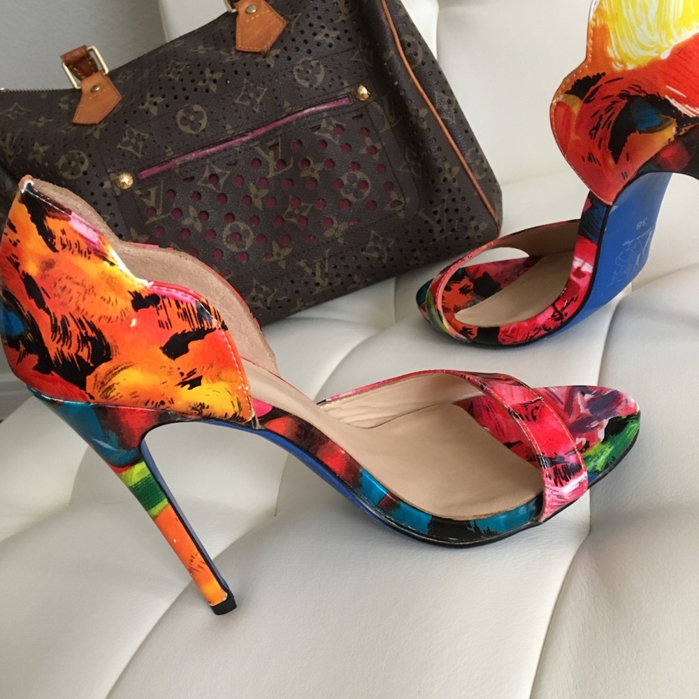 Flower Sandals Strappy High Heels 7.5