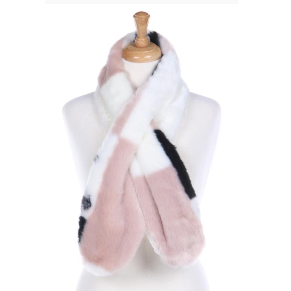 Pink Multi Color Long Faux Fox Fur Scarf