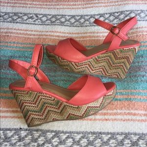 multi color // coral wedge sandals