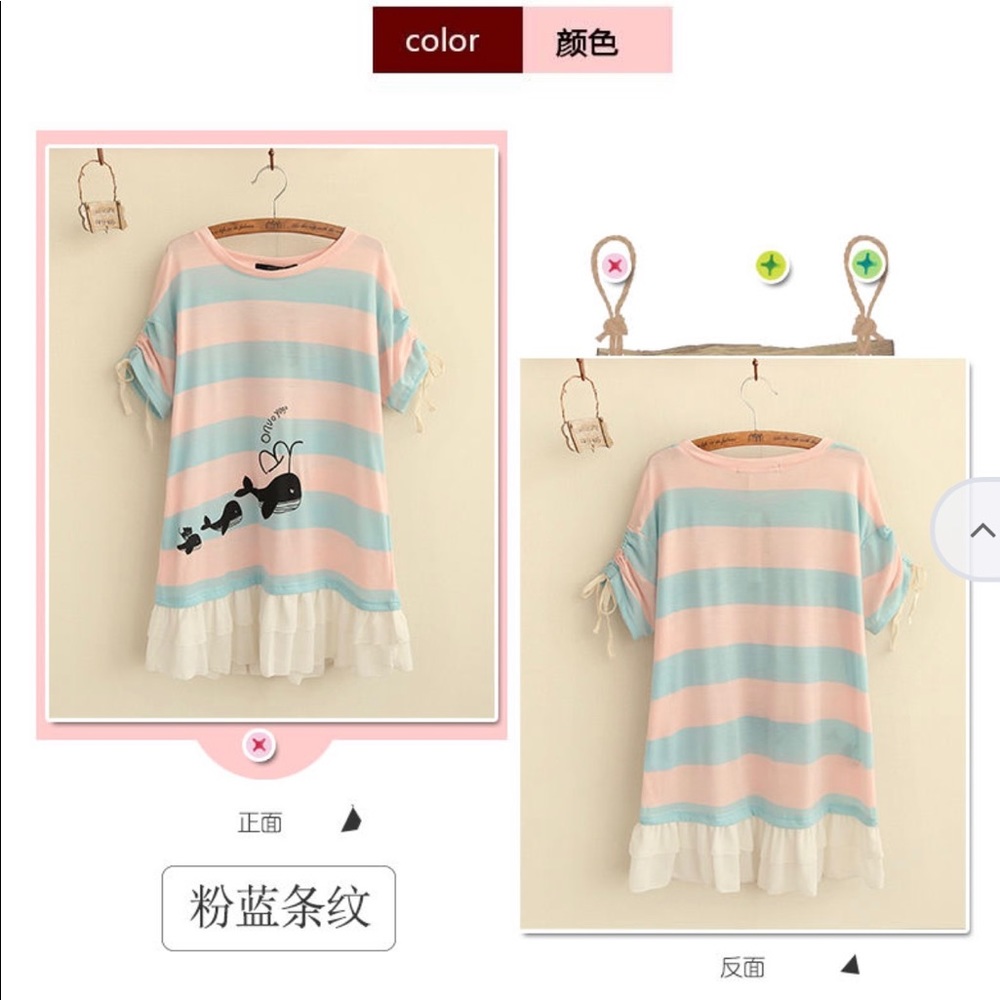 New Striped Whale Print T-Shirt