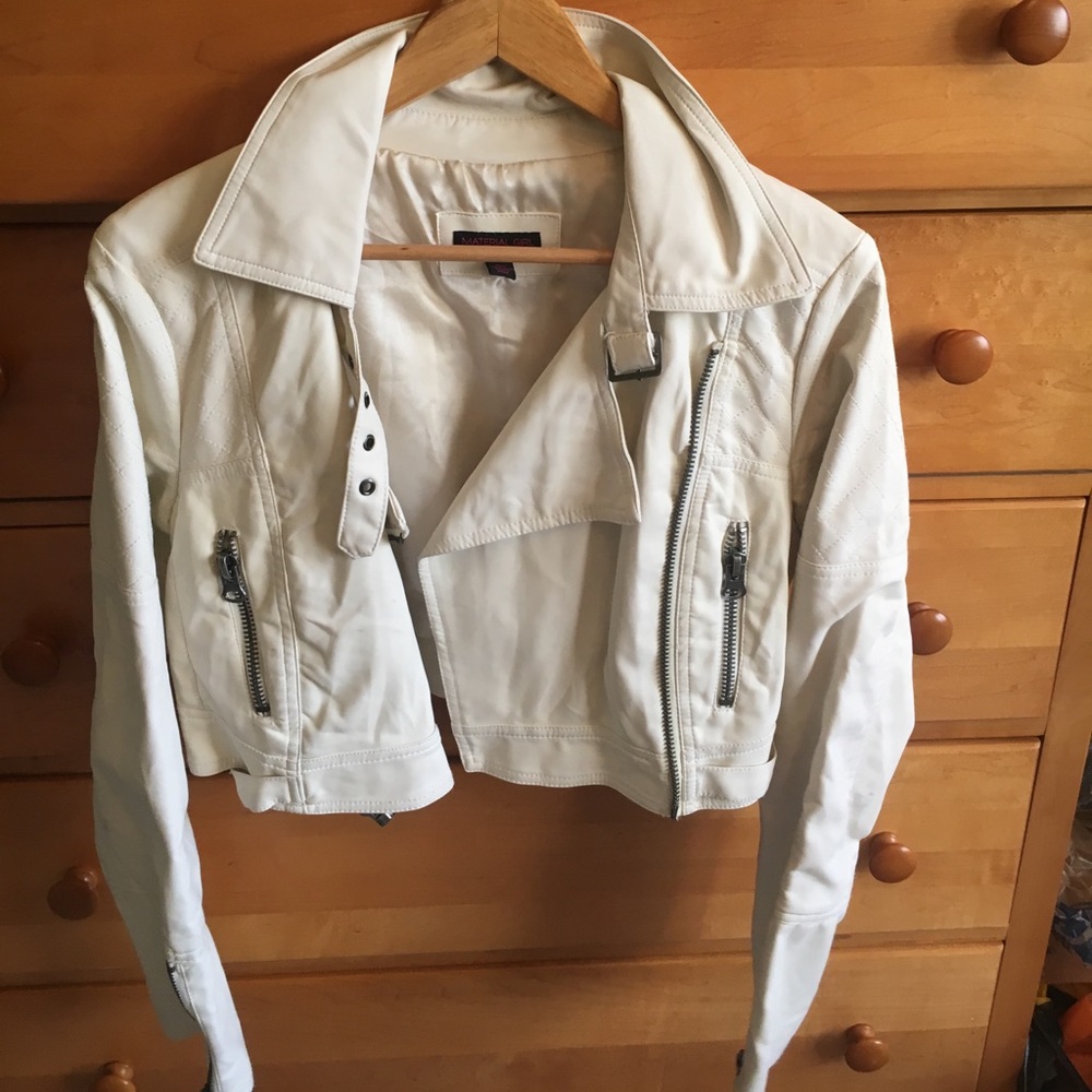 Faux cream leather jacket