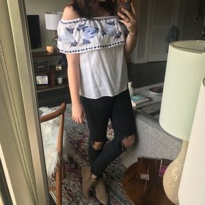 Embroidered Off the Shoulder Top