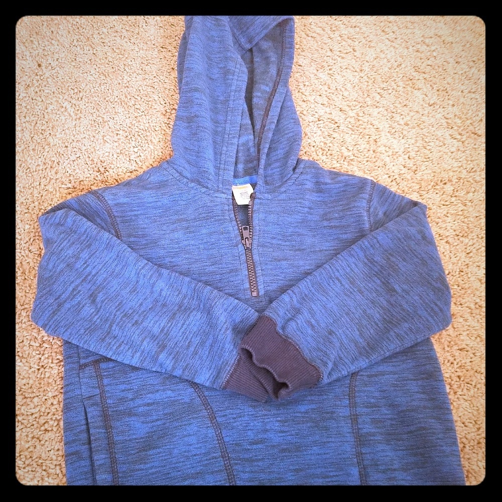 Blue fleece half zip pullover hoodie with pockets