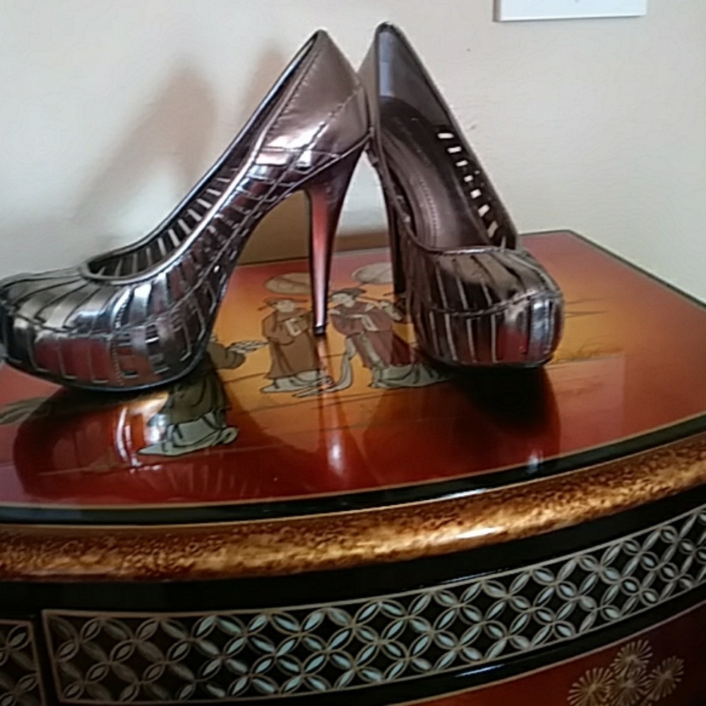Silver metallic heels