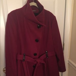 Red winter coat with flare in the back