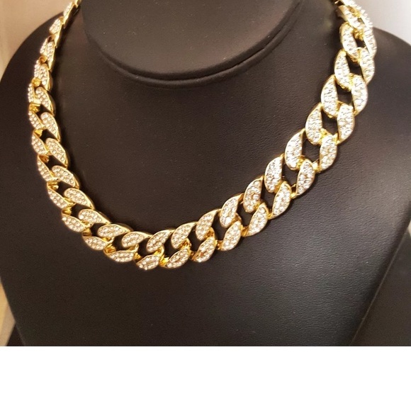 Men's gold diamond iced out short choker chain - Picture 2 of 5
