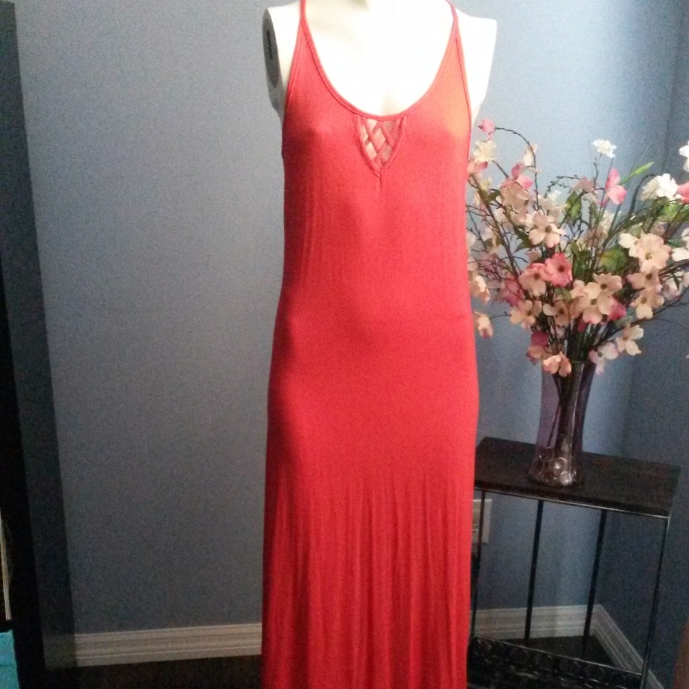 Strappy Melon-Colored Maxi Dress