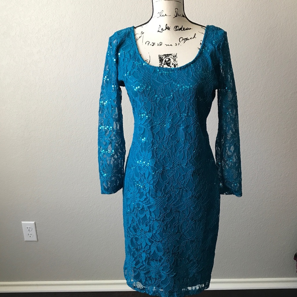 Lace and sequin pencil dress