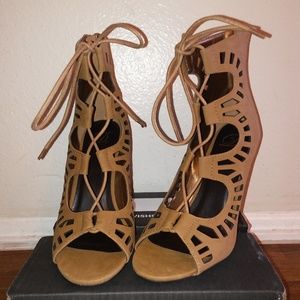 Strappy lace up bootie peep toe heels