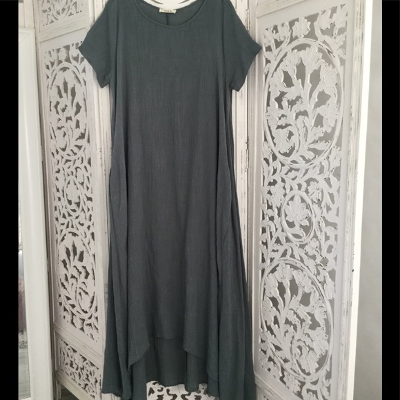 Gray Short Sleeve Hi-Low Maxi Dress - Picture 2 of 3