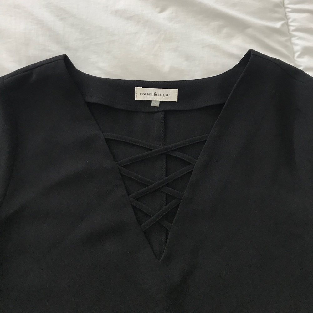 Cream and Sugar black lace up mini dress - Picture 5 of 5