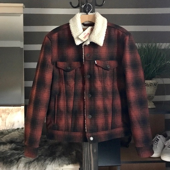 levis sherpa jacket plaid