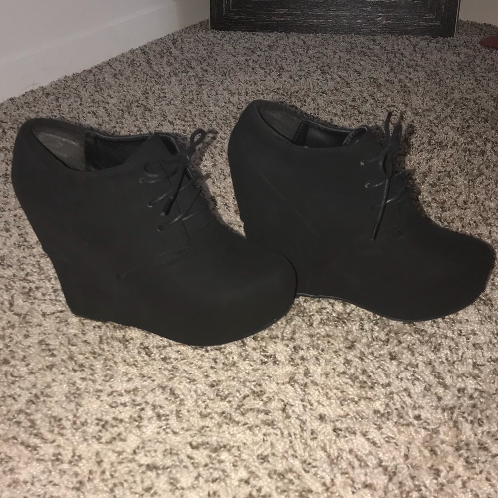 Black suede wedged booties