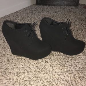 Black suede wedged booties
