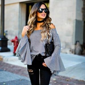 "On The Road..." white off-shoulder bell-sleeve