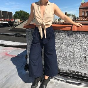 Vintage nude button up crop top