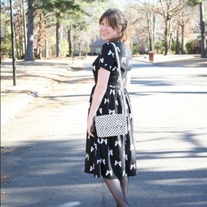 ModCloth Black and White Midi Dress Bow Print Sz 8