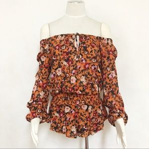 Off Shoulder Floral Keyhole Boho Hippie  Romper