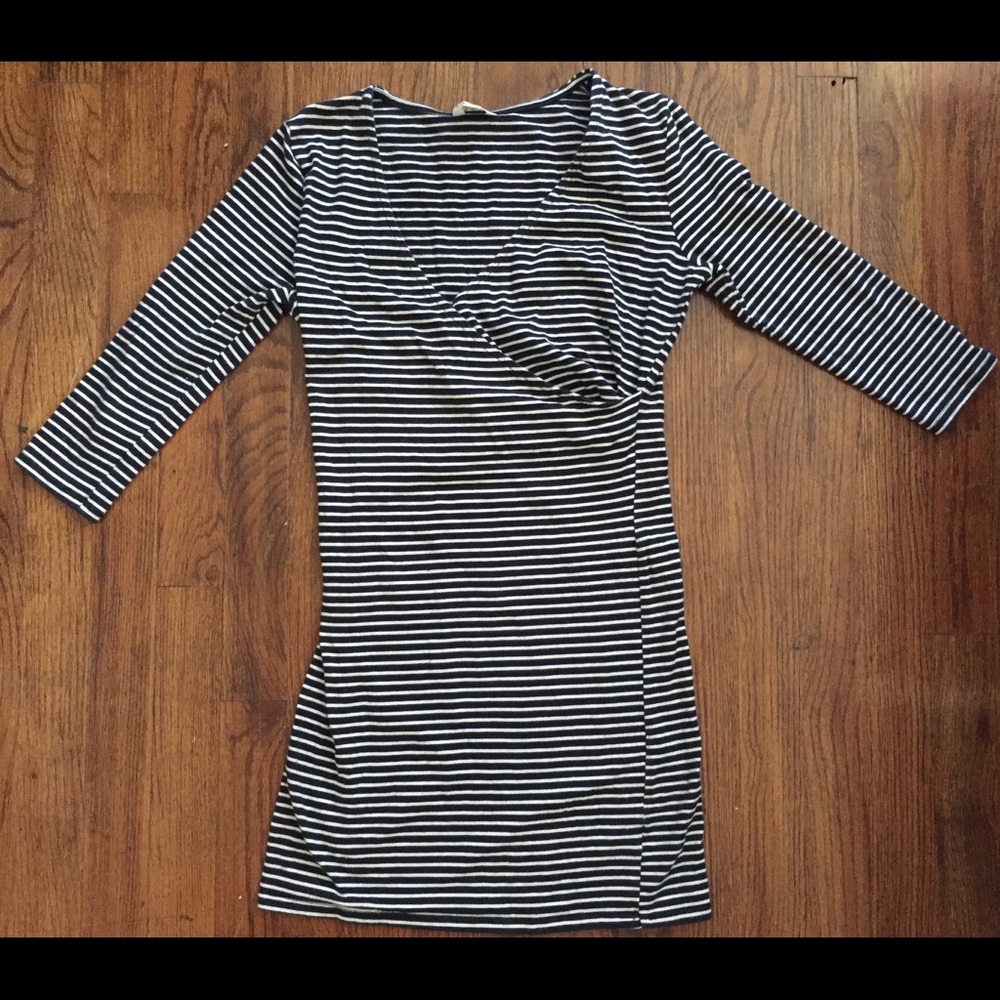 Navy half wrap style striped dress