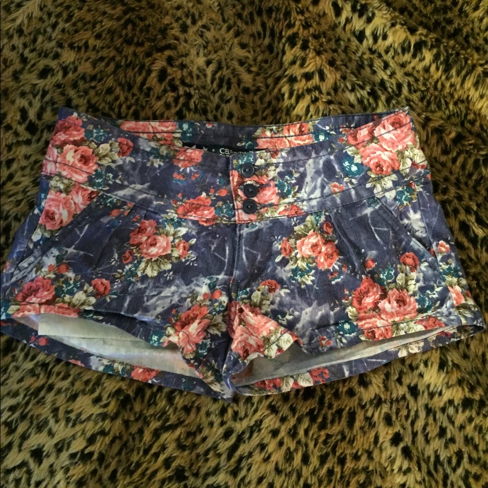 Blue and pink floral shorts with stretch