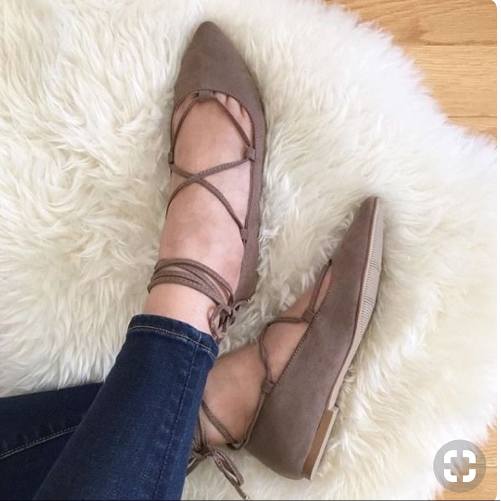 Loft Lace Up Pointy Toe Flats in Shore Grey NWT
