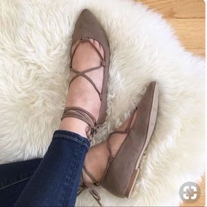 Loft Lace Up Pointy Toe Flats in Shore Grey NWT