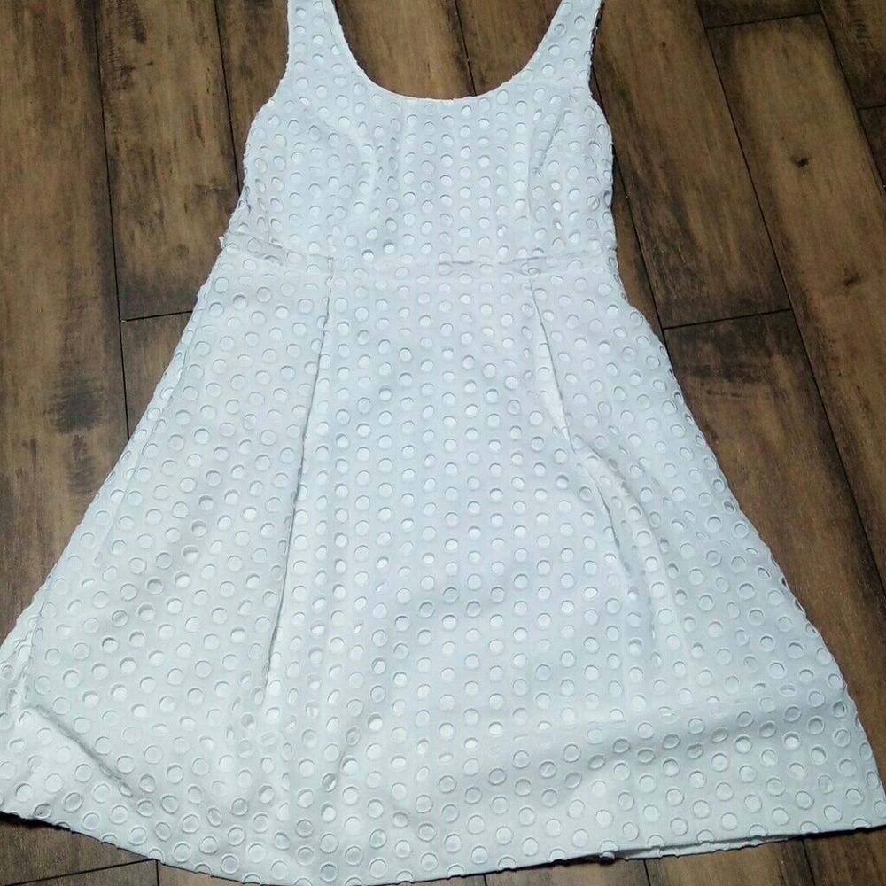 Ann Taylor white dress polka dot cutouts 14