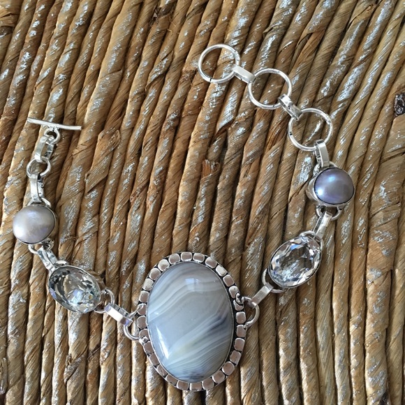 🛍Botswana Agate, Pearls and White Topaz Bracelet - Picture 1 of 3
