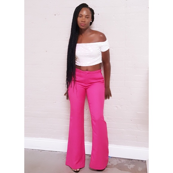 Sequins crop top with pink dress pants. - Picture 3 of 3