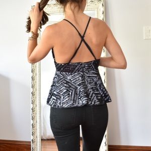 Women's sequin tank top, thin strap cross back