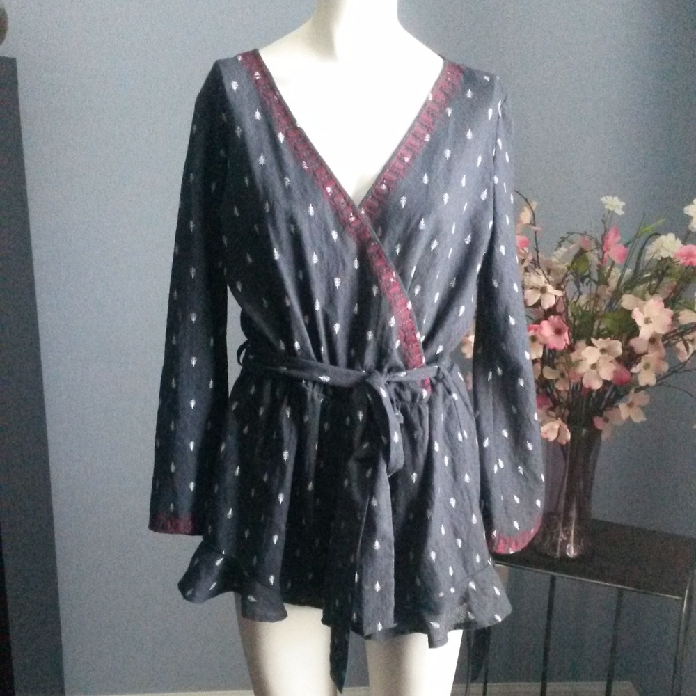 Navy Blue and Burgundy Romper