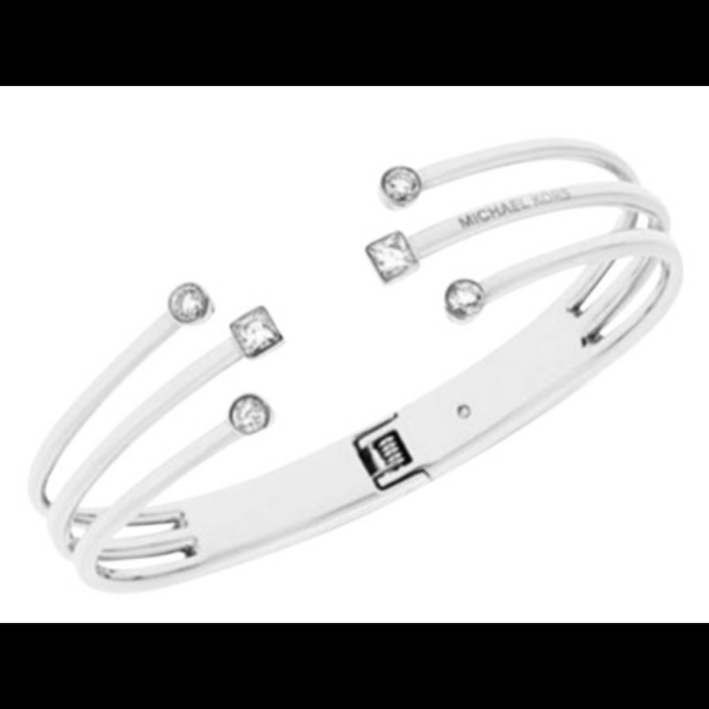MICHAEL KORS CRYSTAL CUFF HINGED BRACELET SILVER