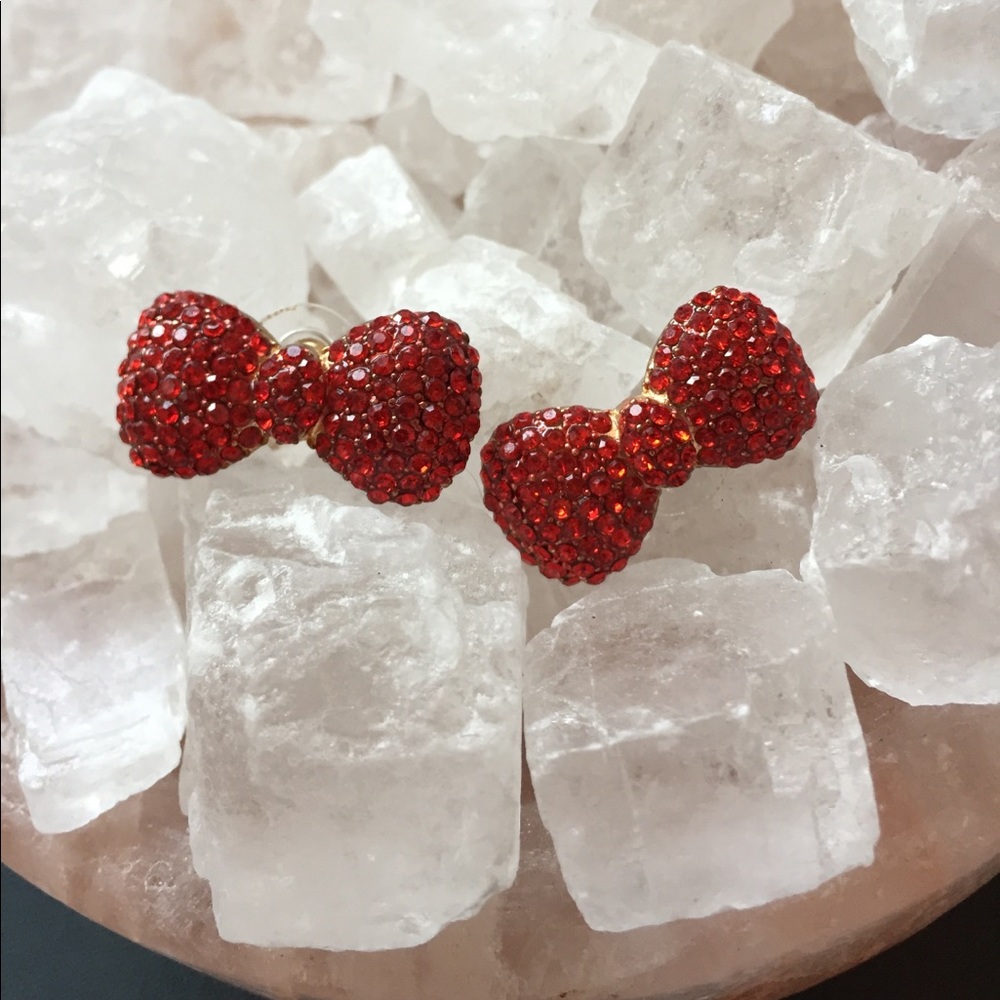 Red Stone Bow Earrings