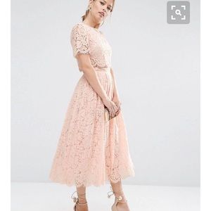 🆑Asos Peach pink scallop midi lace dress
