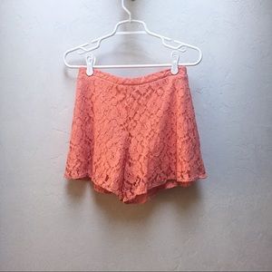 Peach flowy lace shorts