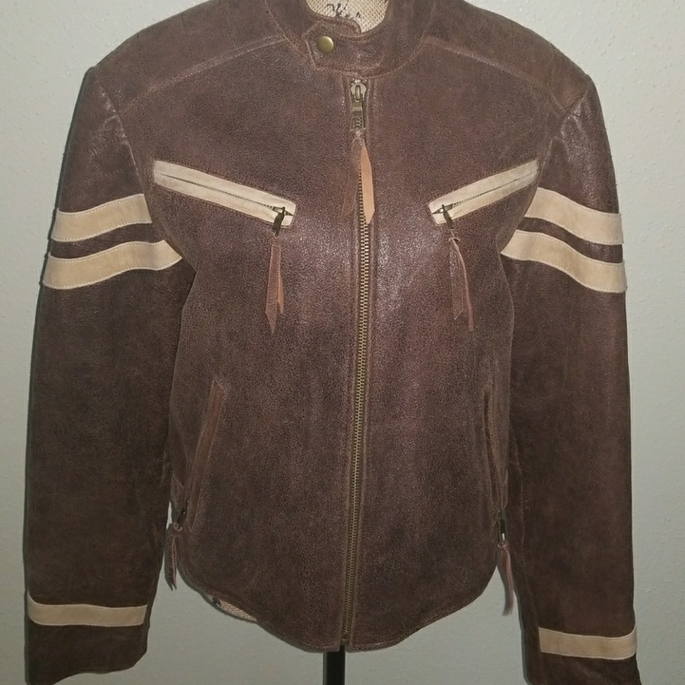 Genuine Leather Jacket with racing strips