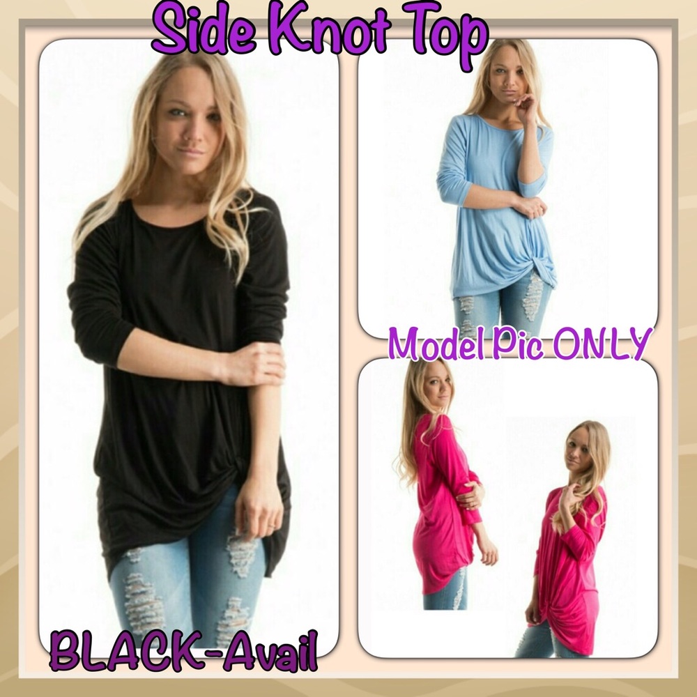 NEW✔ Side-Knot Tunic with 3/4 sleeves, Available in B͟L͟A͟C͟K͟