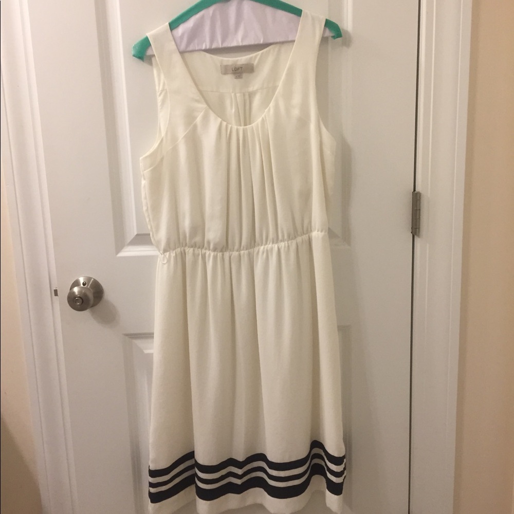 Loft off white dress with blue stripes.