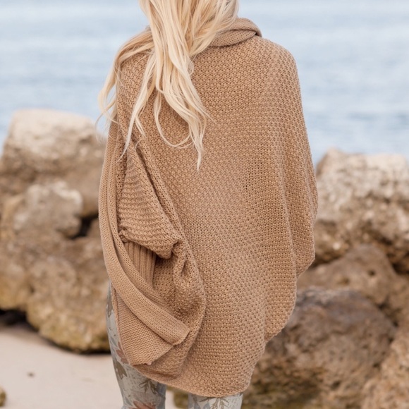 Mixed Knit Shawl Collar Cocoon Cardigan Sweater - Picture 6 of 7
